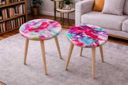Handmade Resin Art Side Table Pink White Abstract Coffee Table