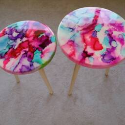Handmade Resin Art Side Table Pink White Abstract Coffee Table - thumbnail 3