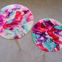 Handmade Resin Art Side Table Pink White Abstract Coffee Table - thumbnail 2