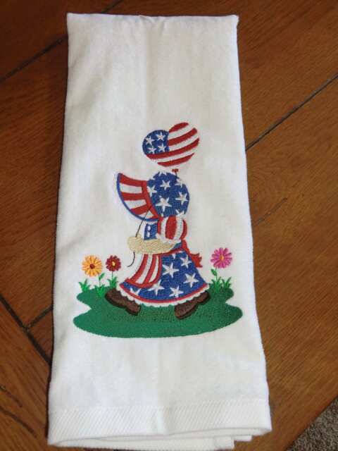 Embroidered Velour Hand Towel - 4Th Of July Patriotic Sunbonnet Sue