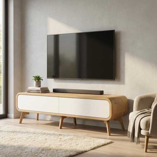 Wood Tv Stand, Media Unit in Oak With 2 Drawers, Lowboard, Entertainment Unit, Console Table, Cabinet, Record Player Stand - image 1