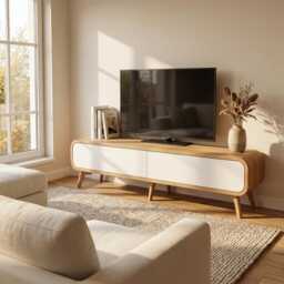 Wood Tv Stand, Media Unit in Oak With 2 Drawers, Lowboard, Entertainment Unit, Console Table, Cabinet, Record Player Stand - thumbnail 3
