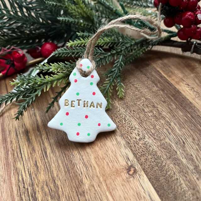Personalised Clay Christmas Tree Bauble Decoration Ornament, Custom Xmas Decor - image 1