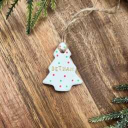 Personalised Clay Christmas Tree Bauble Decoration Ornament, Custom Xmas Decor - thumbnail 2