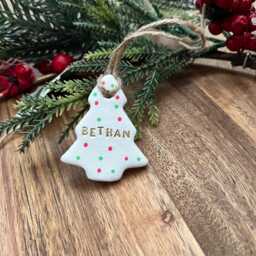Personalised Clay Christmas Tree Bauble Decoration Ornament, Custom Xmas Decor - thumbnail 1