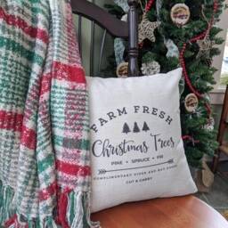 Farm Fresh Christmas Tree Pillow Cover Rustic Linen Holiday Decor - thumbnail 1