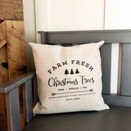 Farm Fresh Christmas Tree Pillow Cover Rustic Linen Holiday Decor - thumbnail 2