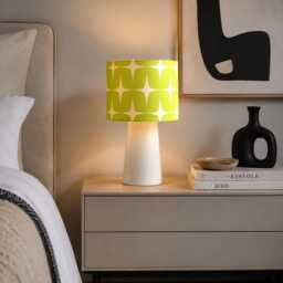 Green Table Lamp With A Retro Motif On The Lampshade. Earthenware Base - thumbnail 3