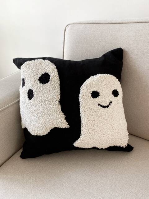 Hand Tufted Halloween Pillow Cover, Ghosts Embroidered Cushion Cover, Fall Holiday Home Decor Rug, Spider Web Spooky Season Gifts, 16x16 Pillow - image 1