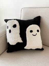 Hand Tufted Halloween Pillow Cover, Ghosts Embroidered Cushion Cover, Fall Holiday Home Decor Rug, Spider Web Spooky Season Gifts, 16x16 Pillow
