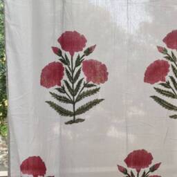 Red Poppy Floral Block Printed Curtains, Bohemian Summer Indian Print, Minimalist Curtain Panels - thumbnail 3