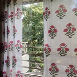 Red Poppy Floral Block Printed Curtains, Bohemian Summer Indian Print, Minimalist Curtain Panels - thumbnail 4