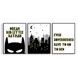Superhero Prints, Set Of 3 Bedroom Wall Art - Decor, Boys Bedroom, Monochrome Black & Yellow Art 2013 - thumbnail 2