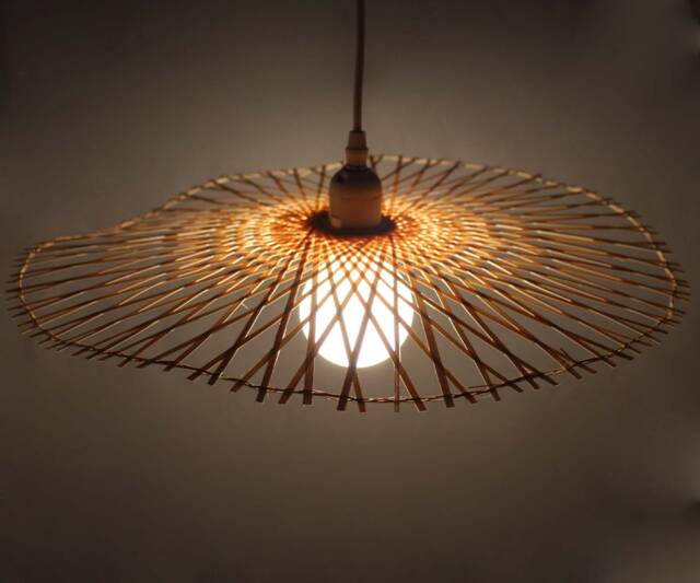 Bamboo Pendant Light Flat Round Modern Lighting Fixture - image 1