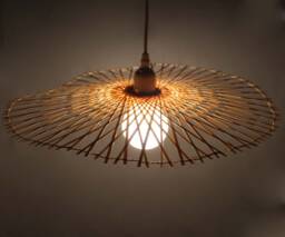 Bamboo Pendant Light Flat Round Modern Lighting Fixture
