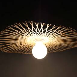 Bamboo Pendant Light Flat Round Modern Lighting Fixture - thumbnail 3