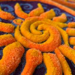 3D Sunshine Handmade Tufted Rug - Purple & Blue Background With Yellow Orange Texture Celestial Fluffy Art Carpet - thumbnail 2