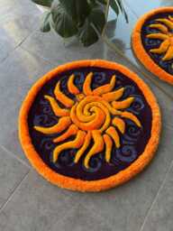 3D Sunshine Handmade Tufted Rug - Purple & Blue Background With Yellow Orange Texture Celestial Fluffy Art Carpet - thumbnail 1