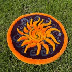 3D Sunshine Handmade Tufted Rug - Purple & Blue Background With Yellow Orange Texture Celestial Fluffy Art Carpet - thumbnail 3