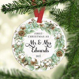 Personalised First Christmas Married Ornament Ceramic Or Mdf Acrylic Bauble Custom Hanging Disc Keepsake - thumbnail 2