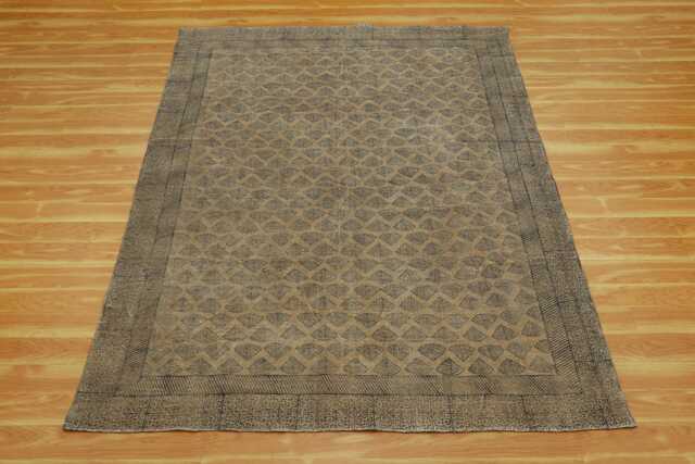 Hand Block Print Cotton Rug - 9x12 Feet Yellow, Brown Area Carpet Kilim Dhurrie - image 1