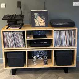 Two Tier Vinyl Record Cabinet - Storage Dj Minimal Unit Desk Console - thumbnail 2