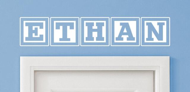 Ethan Baby Block Name Bedroom Closet Door - 30 Inch Wide Wall Vinyl Decal Decorative Art