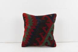 Vintage Turkish Kilim Pillow Cover Handwoven Wool Cushion - 16x16 - thumbnail 1