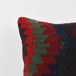 Vintage Turkish Kilim Pillow Cover Handwoven Wool Cushion - 16x16 - thumbnail 3