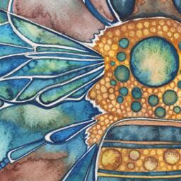 Honey Bee Watercolor Print Art Nouveau Floral Illustration - thumbnail 3
