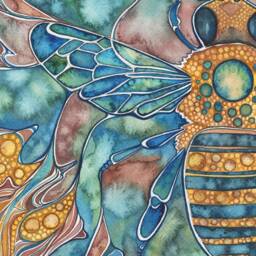 Honey Bee Watercolor Print Art Nouveau Floral Illustration - thumbnail 2