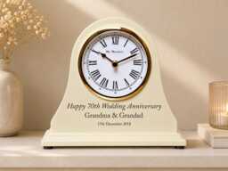 70Th Wedding Anniversary Couple Gift Personalised Engraved Beige Mantel Clock Platinum Traditional Marriage Seventieth Gifts