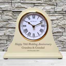 70Th Wedding Anniversary Couple Gift Personalised Engraved Beige Mantel Clock Platinum Traditional Marriage Seventieth Gifts - thumbnail 2