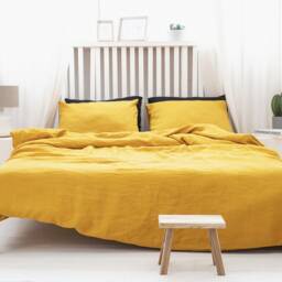 Linen Bedding Set Duvet Cover & 2 Pillowcases Softened Linen in Mustard With Zipper Closure Valentines Day Gift - thumbnail 2