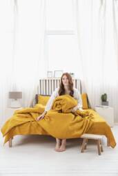 Linen Bedding Set Duvet Cover & 2 Pillowcases Softened Linen in Mustard With Zipper Closure Valentines Day Gift - thumbnail 1
