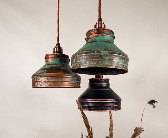 Handmade Industrial Copper Patina Pendant Light - Rustic Modern Ceiling Fixture - image 1