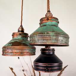 Handmade Industrial Copper Patina Pendant Light - Rustic Modern Ceiling Fixture - thumbnail 3