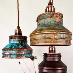 Handmade Industrial Copper Patina Pendant Light - Rustic Modern Ceiling Fixture - thumbnail 2