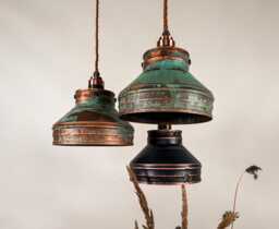 Handmade Industrial Copper Patina Pendant Light - Rustic Modern Ceiling Fixture