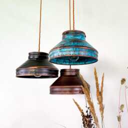 Handmade Industrial Copper Patina Pendant Light - Rustic Modern Ceiling Fixture - thumbnail 4