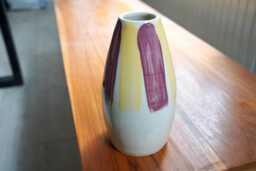Sale - Hand Thrown Pottery Vase, Striped Yellow & Burgundy Stoneware - thumbnail 1