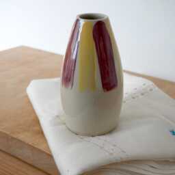 Sale - Hand Thrown Pottery Vase, Striped Yellow & Burgundy Stoneware - thumbnail 2