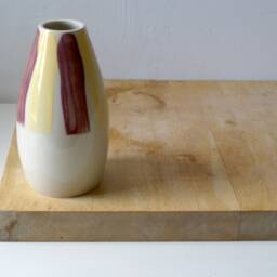 Sale - Hand Thrown Pottery Vase, Striped Yellow & Burgundy Stoneware - thumbnail 3