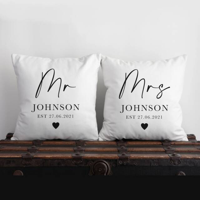 Personalised Wedding Cushions - Weddings Gifts Couple Cushion Anniversary Gift Mr & Mrs - image 1