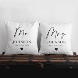 Personalised Wedding Cushions - Weddings Gifts Couple Cushion Anniversary Gift Mr & Mrs - thumbnail 1