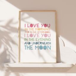 Girls Nursery Print, Quote, Wall Art, Bedroom, Decor Rainbow I Love You in The Morning - thumbnail 1