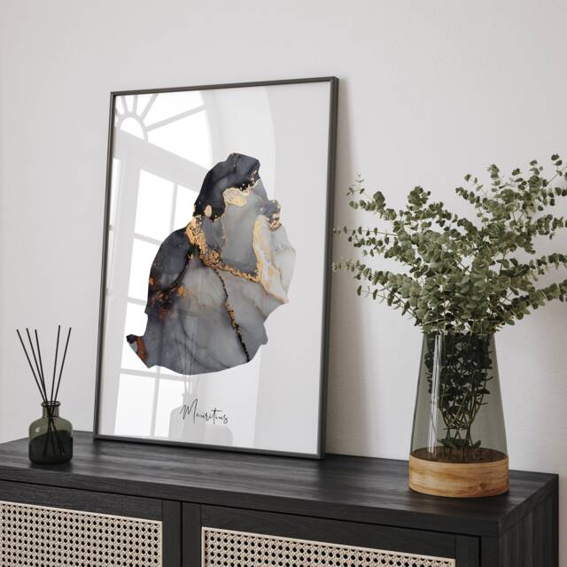 Mauritius Map Black & Gold Wall Art Print [Ev] - image 1