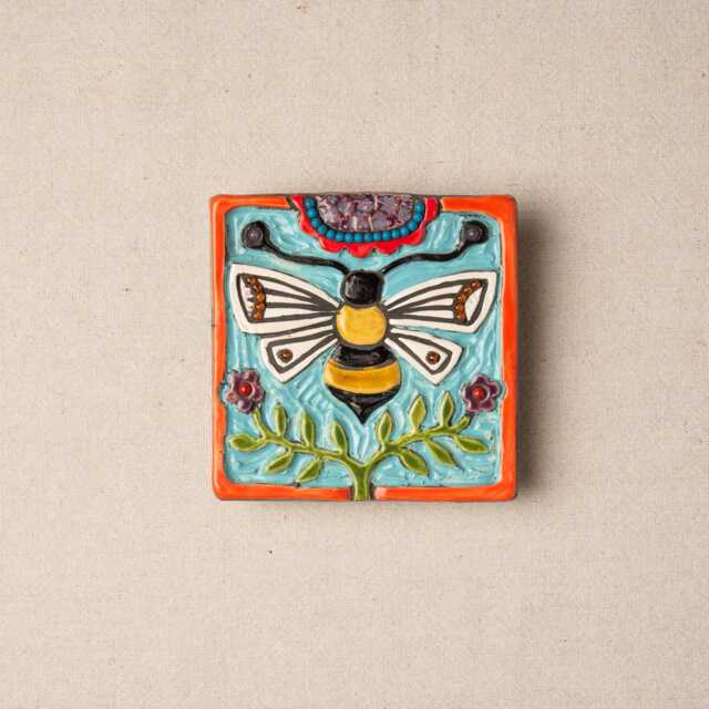 Queen Bee Handmade Ceramic & Mosaic Tile Mounted Square Wall Art Made To Order By Romy Clare - image 1