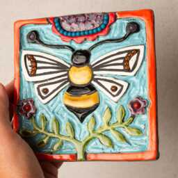 Queen Bee Handmade Ceramic & Mosaic Tile Mounted Square Wall Art Made To Order By Romy Clare - thumbnail 3