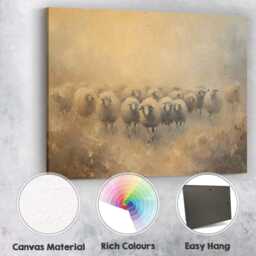 Neutral Rustic Sheep Flock Textured Farmhouse Painting Canvas Wall Art Print Decor Picture Ready To Hang - thumbnail 2